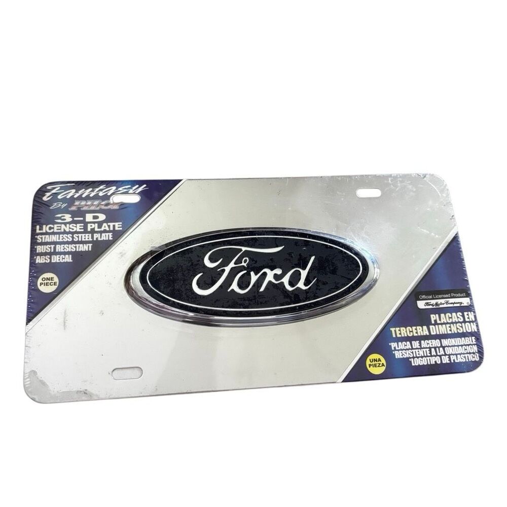 NOS Ford 3D Emblem License Plate Stainless Steel Chrome Vanity Tag Pilot LP-021B
